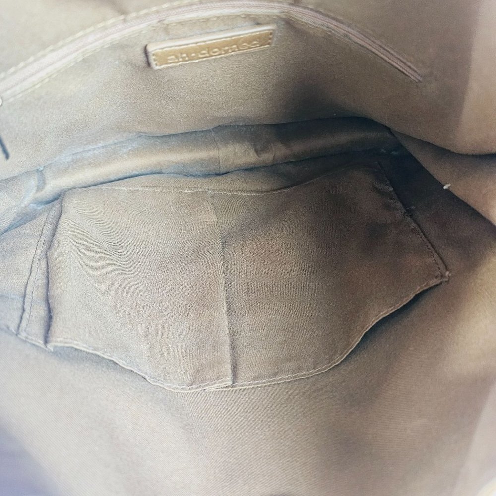ah.dorned Camel Color Vegan Leather Open Body Crossbody Messenger w/ Camo Strap - Picture 6 of 9
